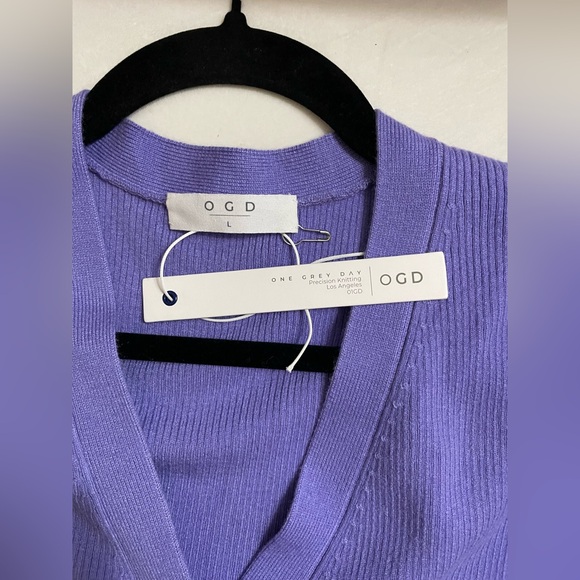 Revolve One Grey Day OGD Ribbed Sweater Dress Long Sleeve, Button Down Purple L - Picture 8 of 8